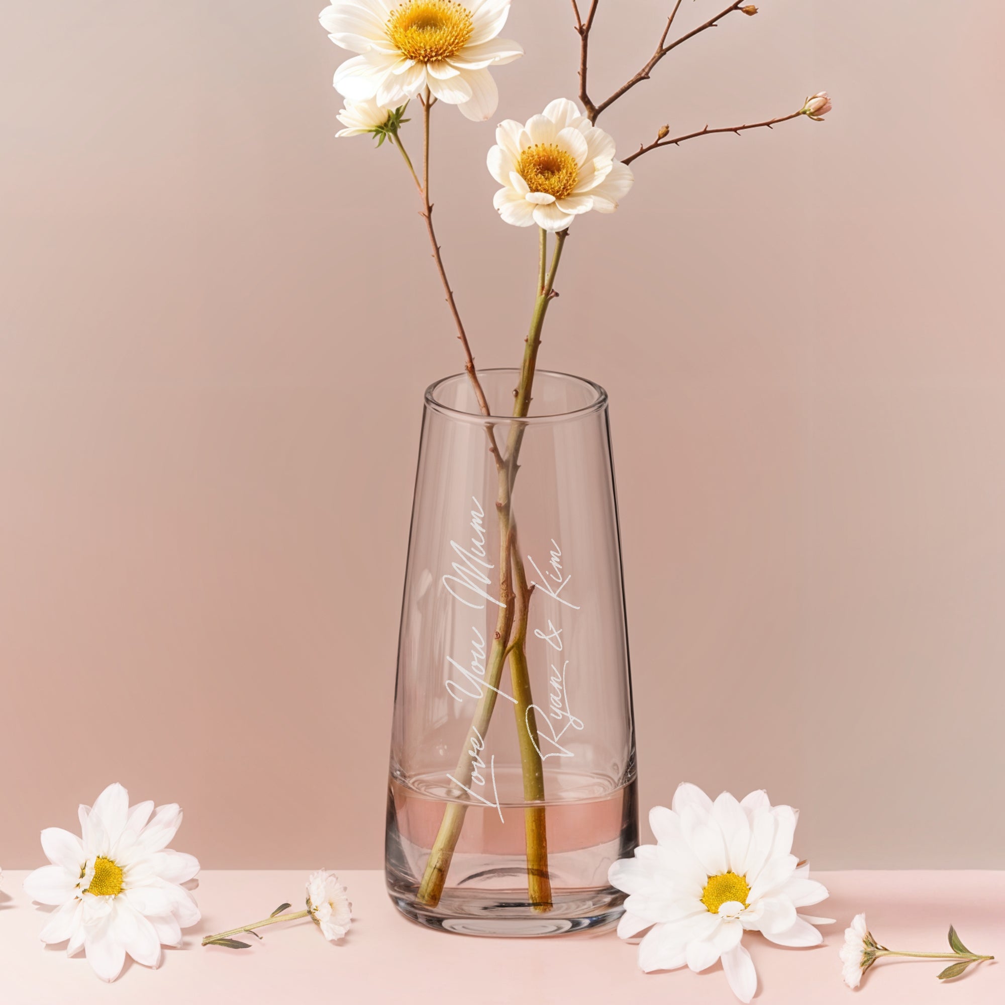 Personalised Etched Small Birth Flower Glass Vase, Home Wedding Decor, Bridesmaid Favor, Christening Housewarming, Anniversary Birthday Gift