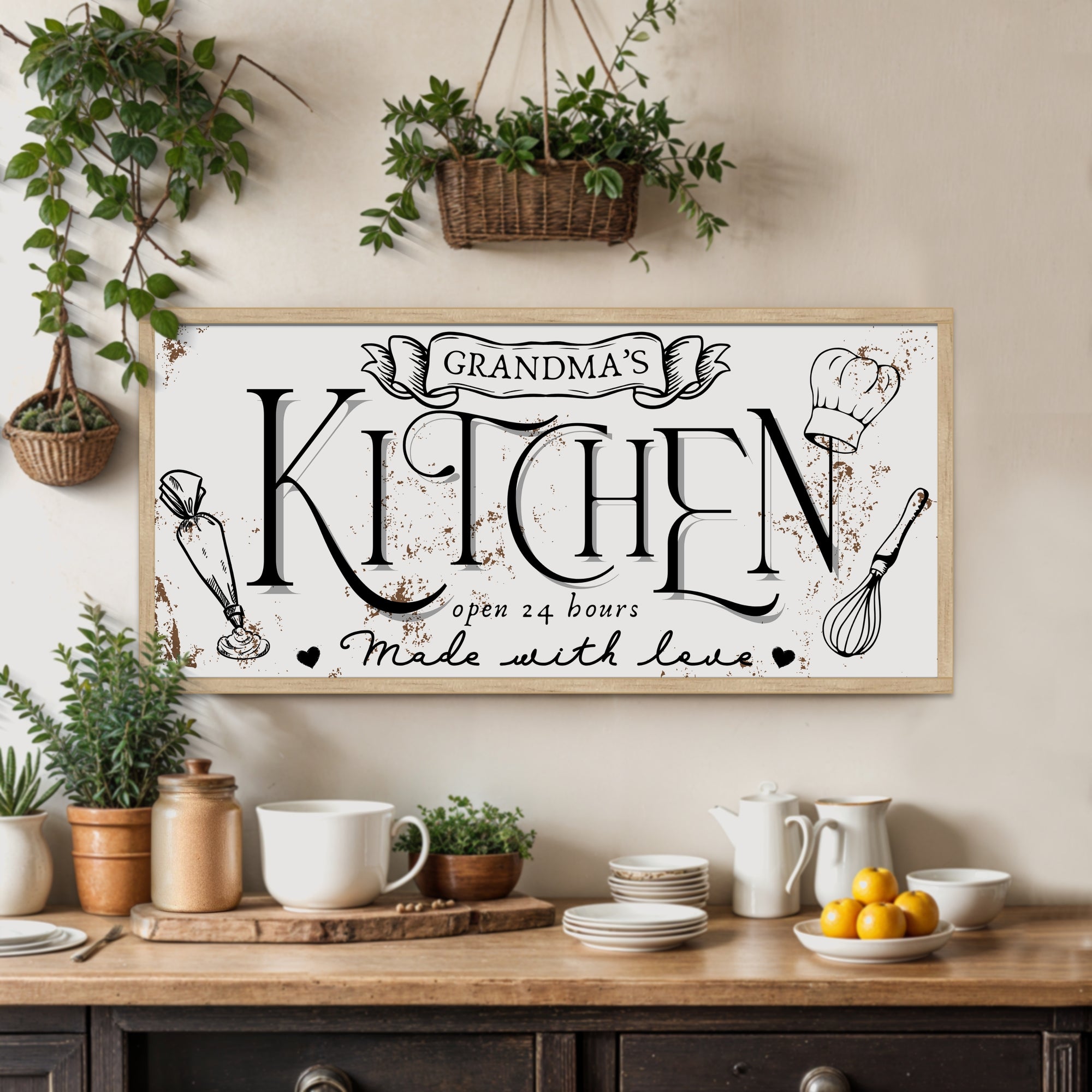 Personalised Family Name Farmhouse Kitchen Rustic Sign | Custom UV Print Wooden Frame Wall Decor, Rustic Homestead Signage Housewarming Gift