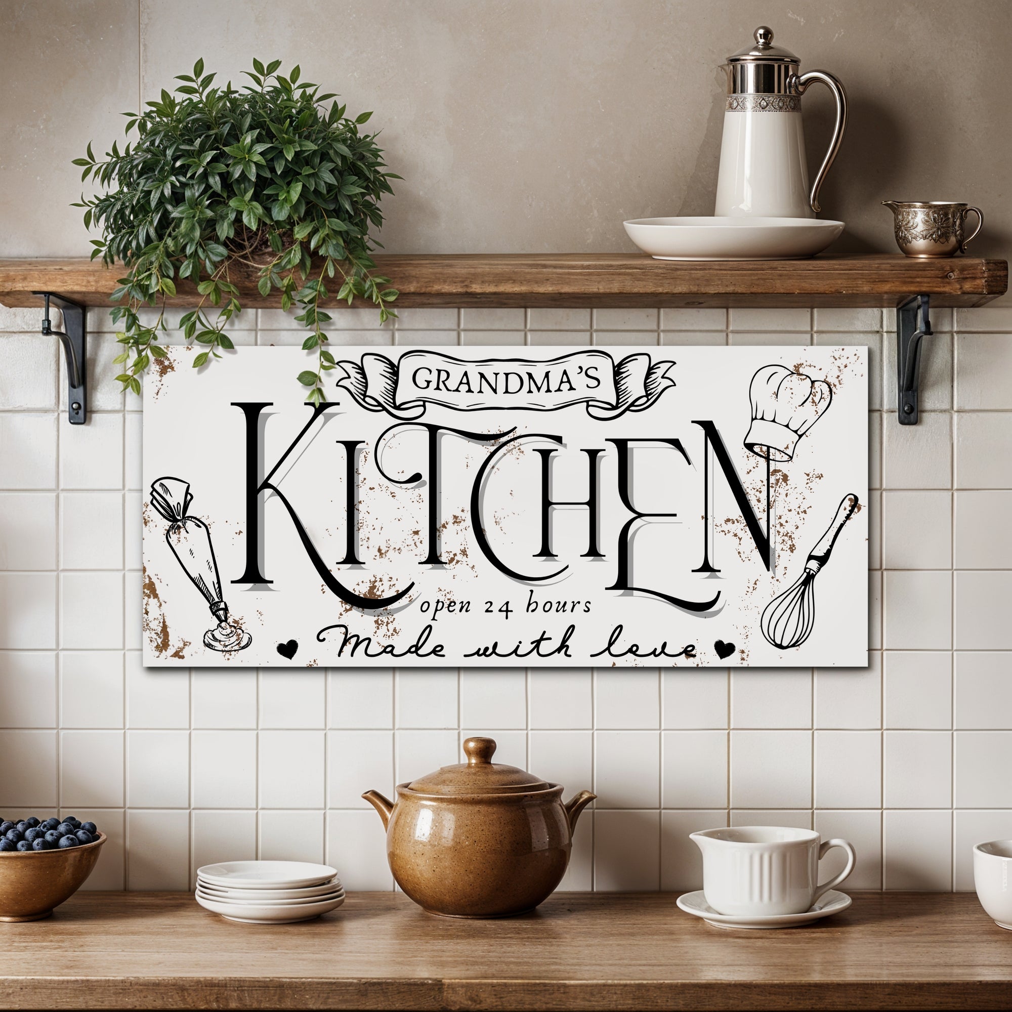 Personalised Family Name Farmhouse Kitchen Rustic Sign | Custom UV Print Wooden Frame Wall Decor, Rustic Homestead Signage Housewarming Gift
