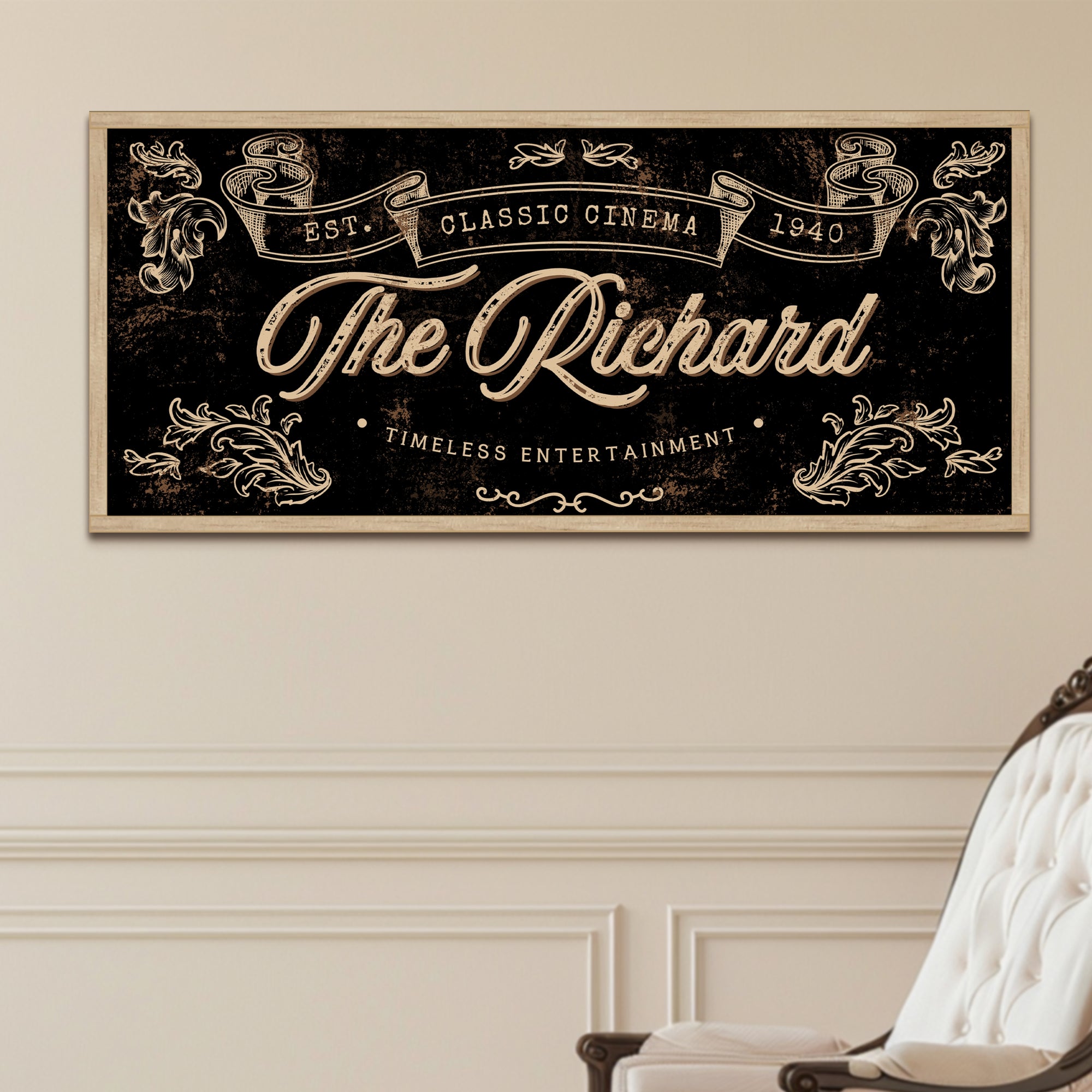 Personalised Family Name Home Cinema Farmhouse Sign, Custom UV Print Wooden Frame Rustic Wall Decor Movie Theatre Signage, Housewarming Gift