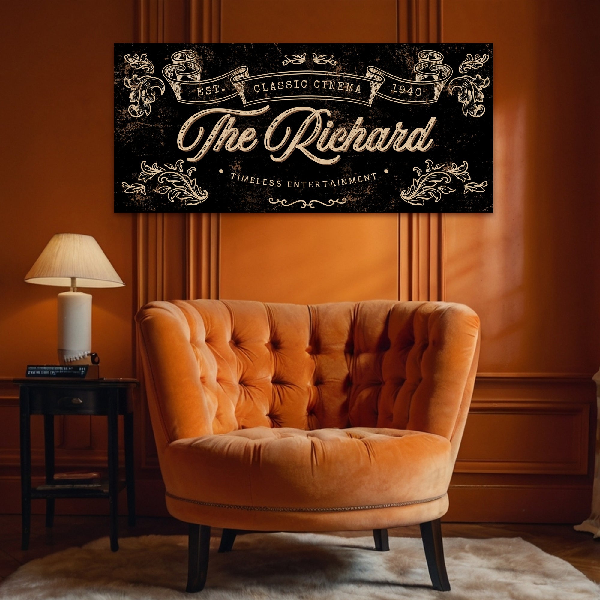 Personalised Family Name Home Cinema Farmhouse Sign, Custom UV Print Wooden Frame Rustic Wall Decor Movie Theatre Signage, Housewarming Gift