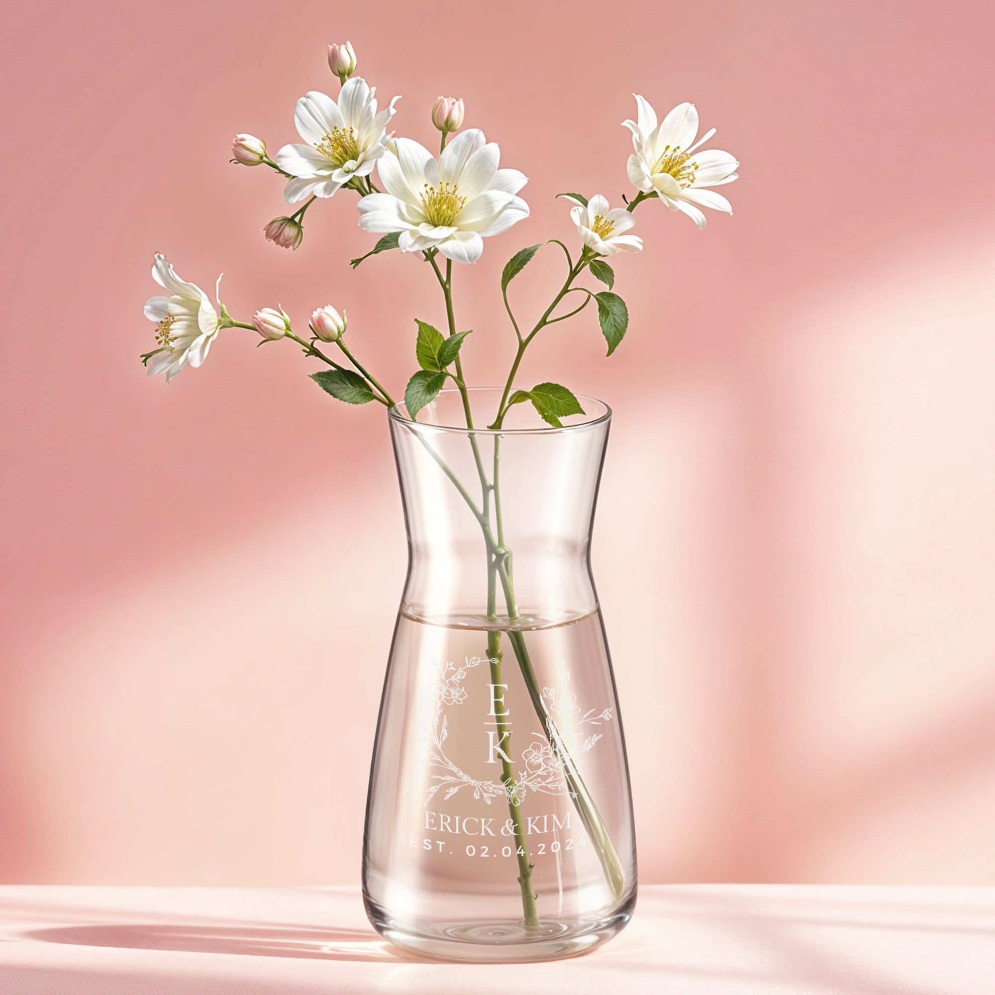 Personalised Glass Carafe Vase, Custom Engraved Home Wedding Decor, Bridesmaid Favour, Christening, Housewarming, Anniversary, Birthday Gift