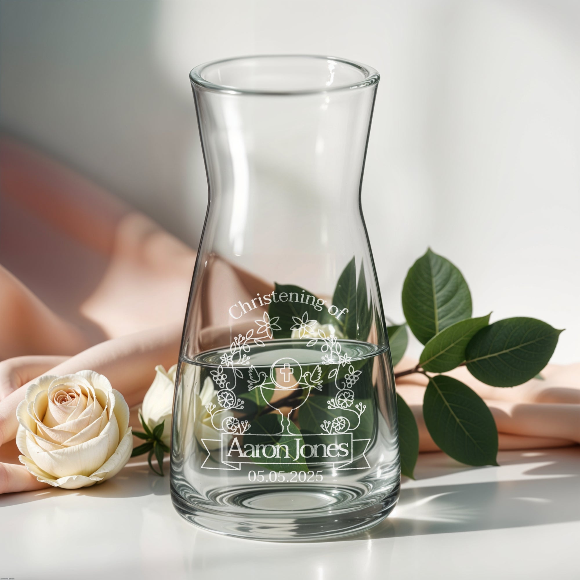 Personalised Glass Carafe Vase, Custom Engraved Home Wedding Decor, Bridesmaid Favour, Christening, Housewarming, Anniversary, Birthday Gift