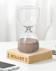 Personalised Glass Hourglass Timer & Wooden Base, Custom Engraved Sand Art Display Decor, Office Accessories, Anniversary Housewarming Gift