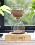 Personalised Glass Hourglass Timer & Wooden Base, Custom Engraved Sand Art Display Decor, Office Accessories, Anniversary Housewarming Gift