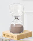 Personalised Glass Hourglass Timer & Wooden Base, Custom Engraved Sand Art Display Decor, Office Accessories, Anniversary Housewarming Gift