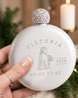 Personalised Glitter Round Hip Flask, Engraved 5oz Flask with Rhinestone Lid, Bridesmaid Proposal Gift, Hens Party Gift, Custom Gift for Her