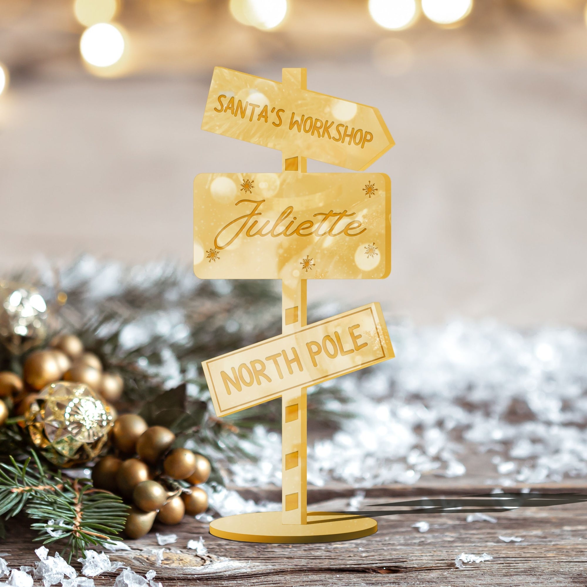 Personalised Mirror Acrylic/ Wood North Pole Sign Name Place Setting Custom Engraved Christmas Table Place Card Party Favour Xmas Decor Gift