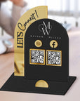 Personalised 3D Raised Acrylic Arch QR Code Social Connect Business Sign & Card Holder, Custom Spa, Beauty, Cafe, Reception Display Signage