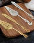 Personalised Gold/ Silver Wedding Plated Cake Serving Set, Custom Engraved Name Date Cutting Pastry Knife & Server Birthday Anniversary Gift