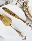 Personalised Gold/ Silver Wedding Plated Cake Serving Set, Custom Engraved Name Date Cutting Pastry Knife & Server Birthday Anniversary Gift