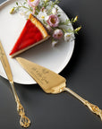 Personalised Gold/ Silver Wedding Plated Cake Serving Set, Custom Engraved Name Date Cutting Pastry Knife & Server Birthday Anniversary Gift
