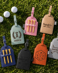 Personalised Golf Tee Holder Bag Tag, Custom Engraved Leatherette Golf Accessory, Groomsmen, Dad, Wedding, Xmas Business Logo Corporate Gift