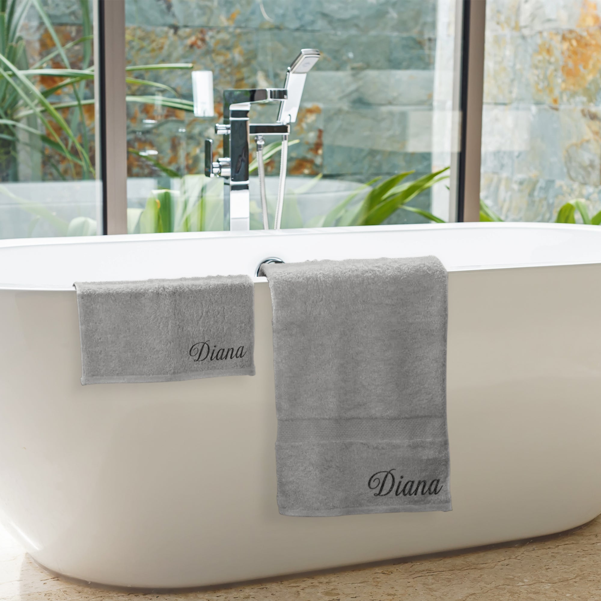 Personalised Embroidery Face Washer & Bath Towel Set, Custom Embroidered Name Logo Sport Club/ Hair Spa Towels, Housewarming, Corporate Gift