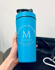 Personalised 25oz Insulated Protein Stainless Steel Shaker, Custom Engraved Logo 750ml Matt Blue Blender Bottle, Work Out Gym Lover Dad Gift