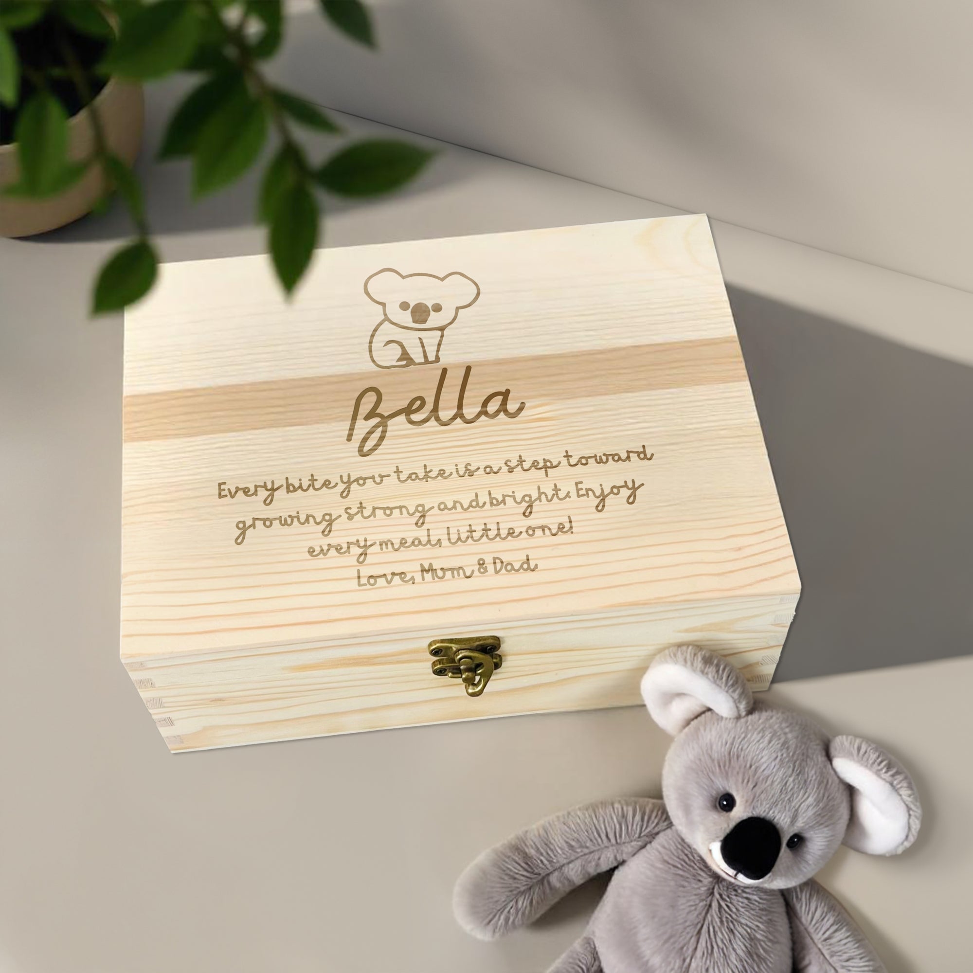 Personalised Kid's Cutlery 4 Piece & Wooden Gifted Box Set, Custom Engraved Children Name Utensils, First Birthday, Christening Baptism Gift