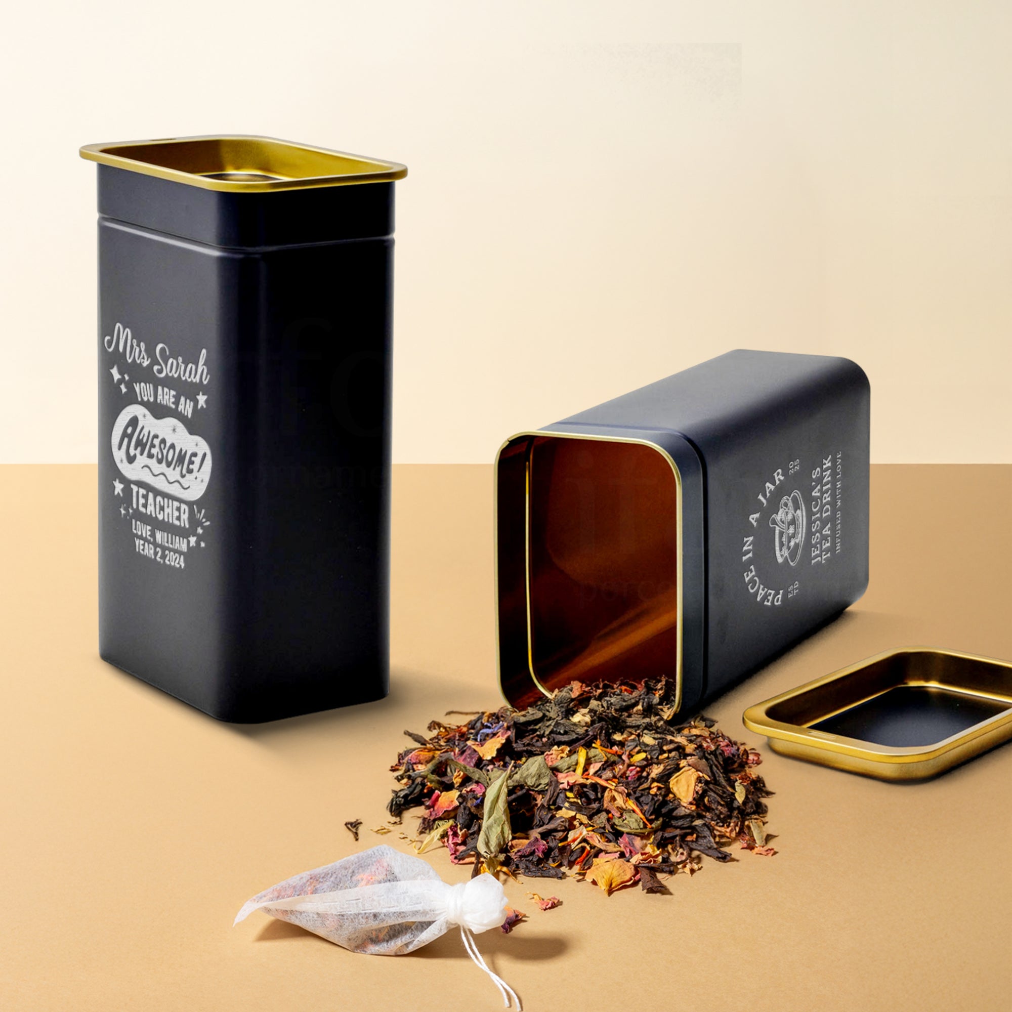 Personalised Matte Black Gold Metal Tin, Custom Engraved Logo Jar, Coffee, Tea Storage, Cookie Lollies Canister, Housewarming, Mom Xmas Gift