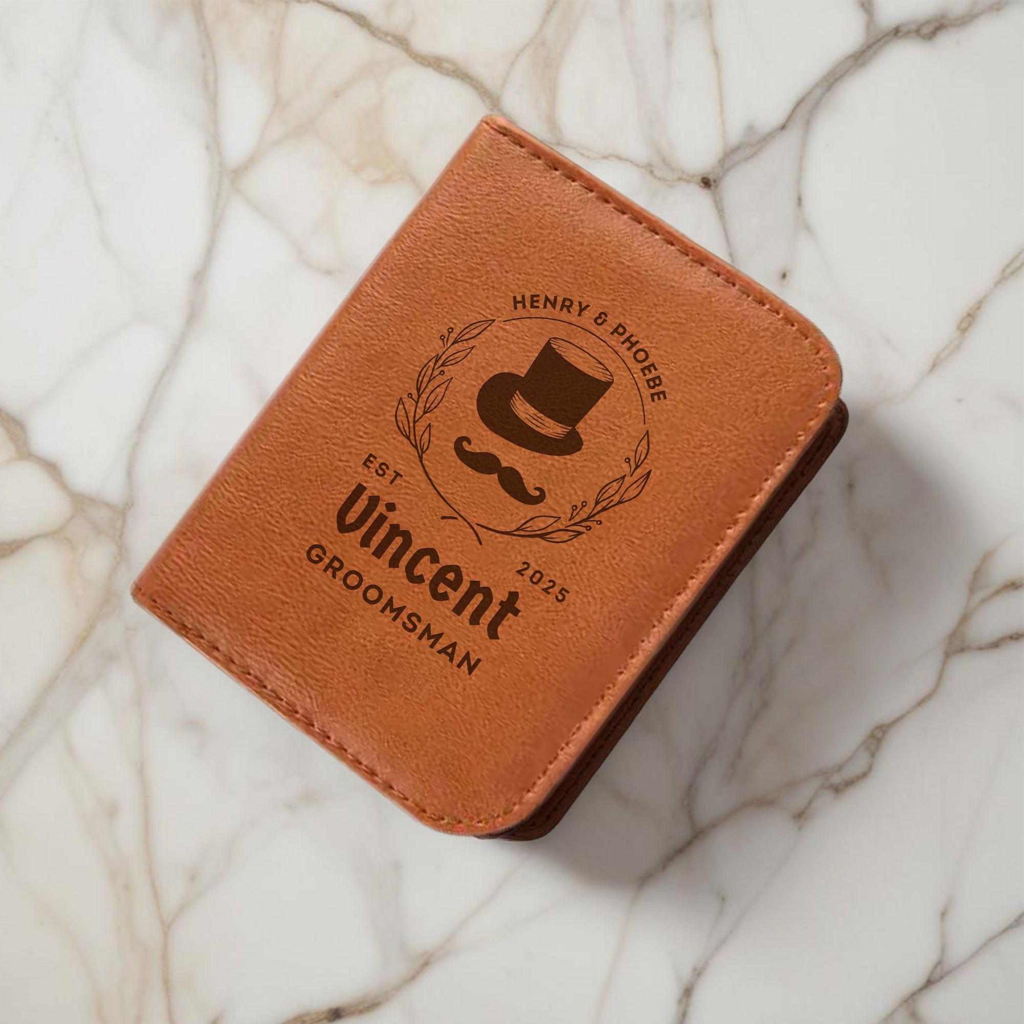 Personalised Tan Leatherette Travel Manicure Kit, Custom Engraved Portable Nail Grooming Set Bag, Personal Tools Storage Case Groomsman Gift