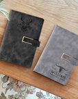 Personalised Leatherette A5 Notebook & Pen Holder, Custom Engraved Name 200 Page Business Journal, Magnetic Closure, Teacher, Corporate Gift