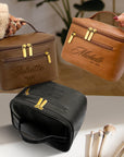 Personalised Leatherette Makeup Toiletry Bag, Custom Engraved Multiple Zip Cosmetic Storage Bag, Carry Travel Vanity Case, Mom Birthday Gift