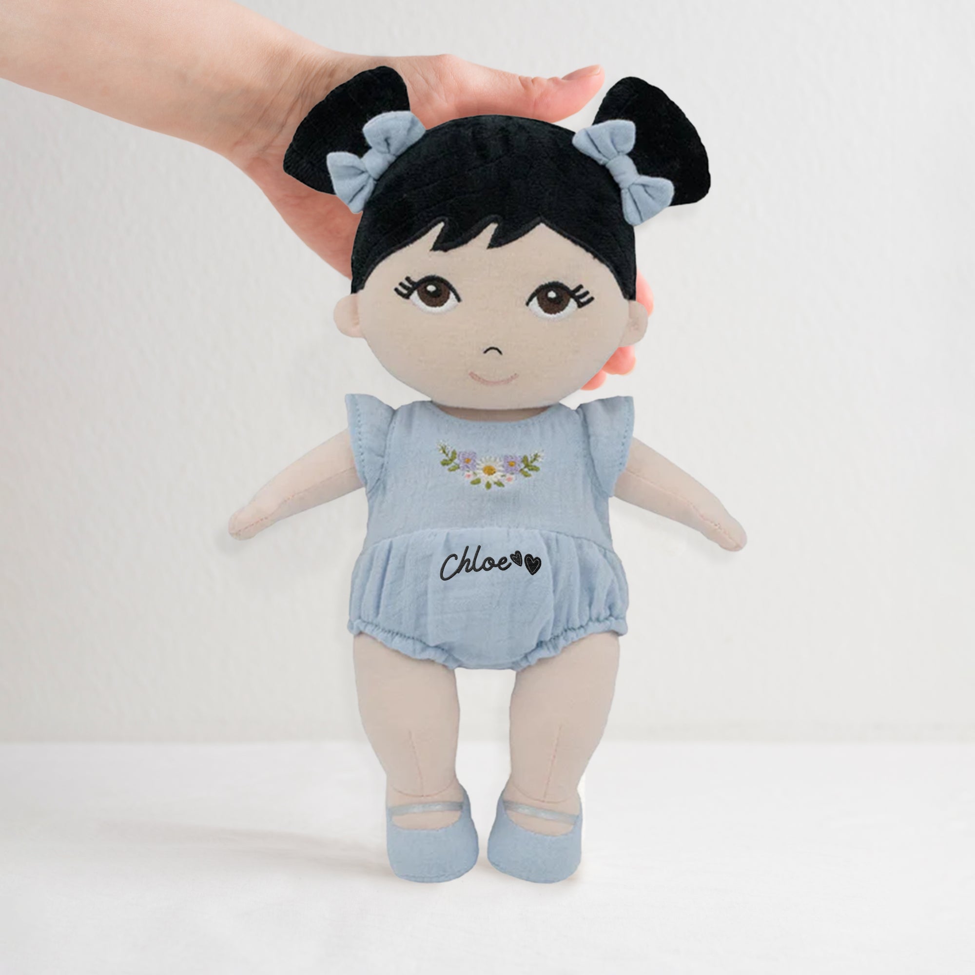 Personalised Embroidery Plush First Baby Doll, Custom Embroidered Name Sleep Soft Little Baby Toy Girl Christening Birthday Shower Xmas Gift