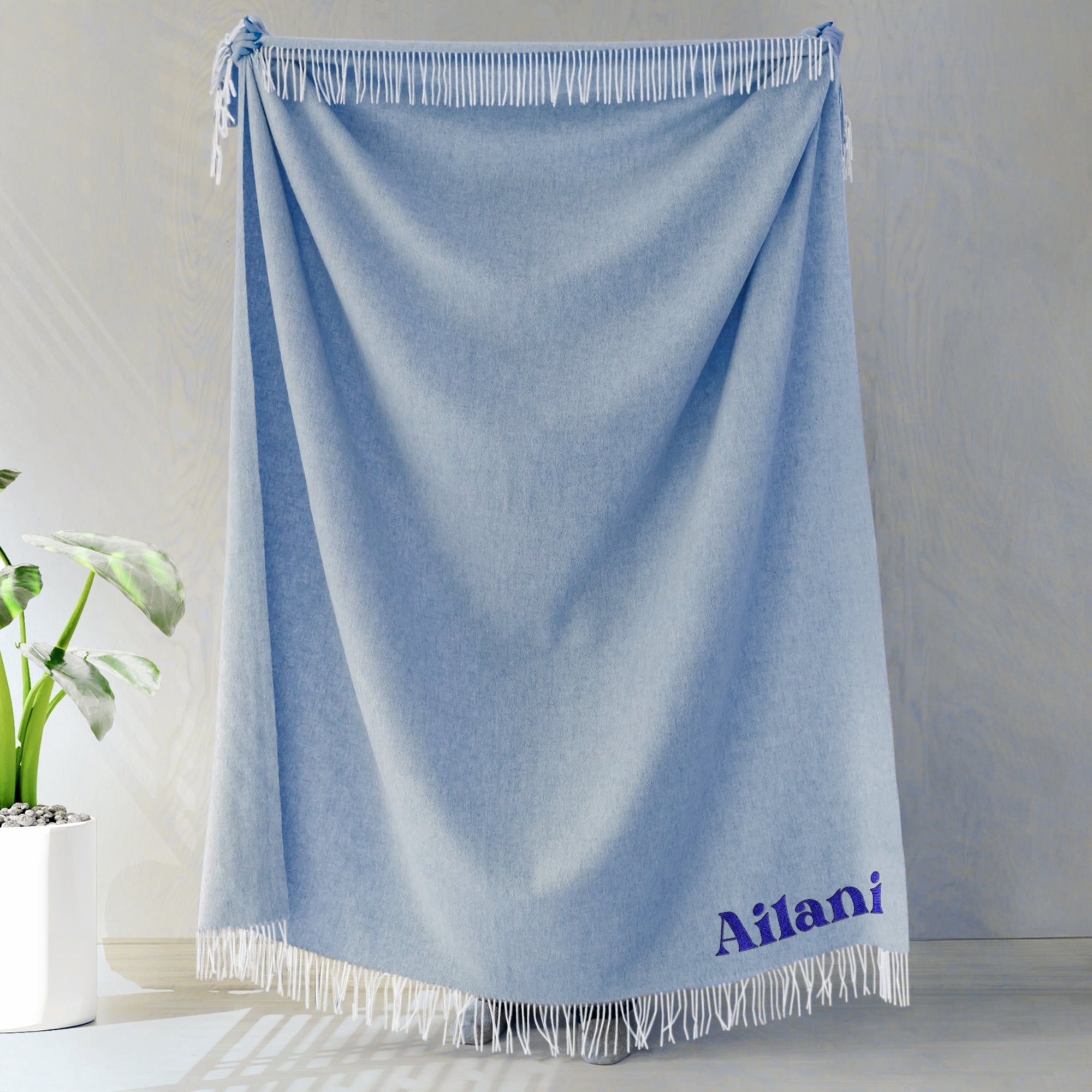 Personalised Fringe Throw, Custom Embroidered Name Logo Eco Blanket, Mum, Birthday, Xmas, Housewarming, Wedding, Anniversary, Corporate Gift