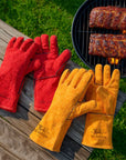 Personalised Long Leather BBQ Grill Gloves, Custom Engraved Fire & Heat Resistant Smoker, Stove, Oven, Fireplace Protective Gloves, Dad Gift