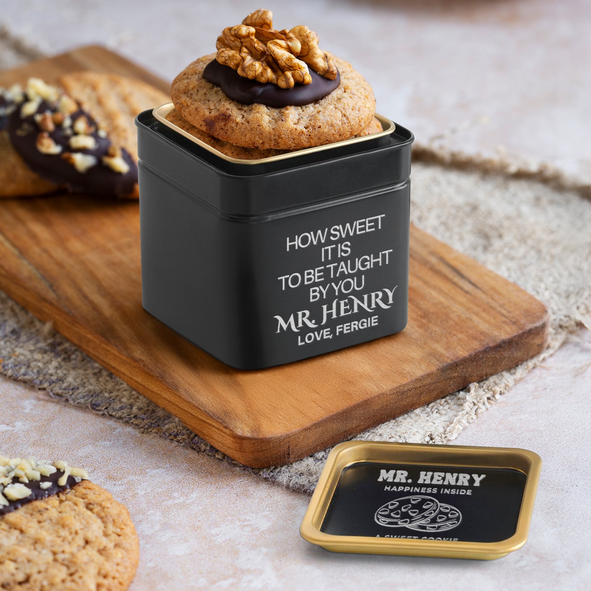 Personalised Matte Black Gold Metal Tin, Custom Engraved Logo Jar, Coffee, Tea Storage, Cookie Lollies Canister, Housewarming, Mom Xmas Gift