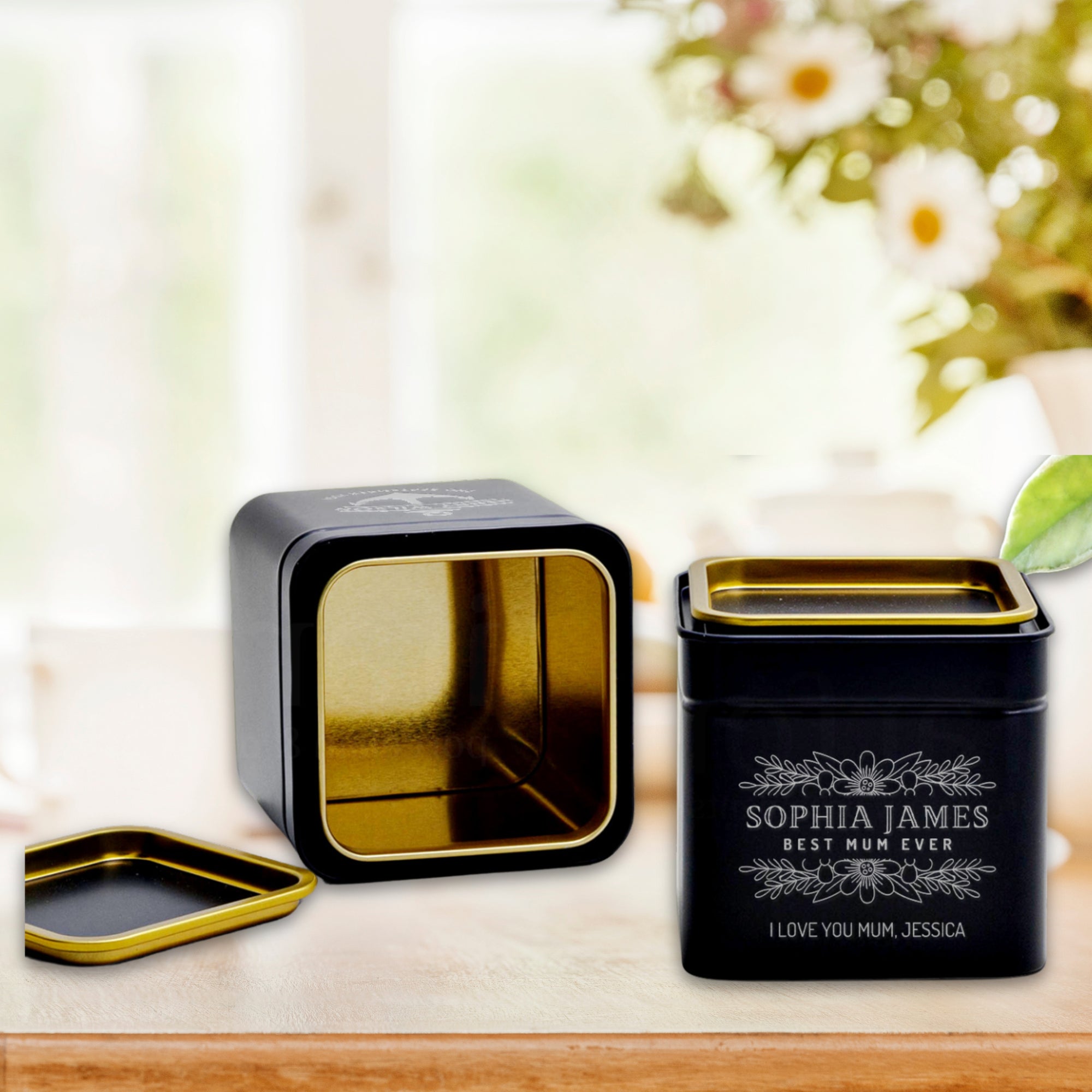 Personalised Matte Black Gold Metal Tin, Custom Engraved Logo Jar, Coffee, Tea Storage, Cookie Lollies Canister, Housewarming, Mom Xmas Gift