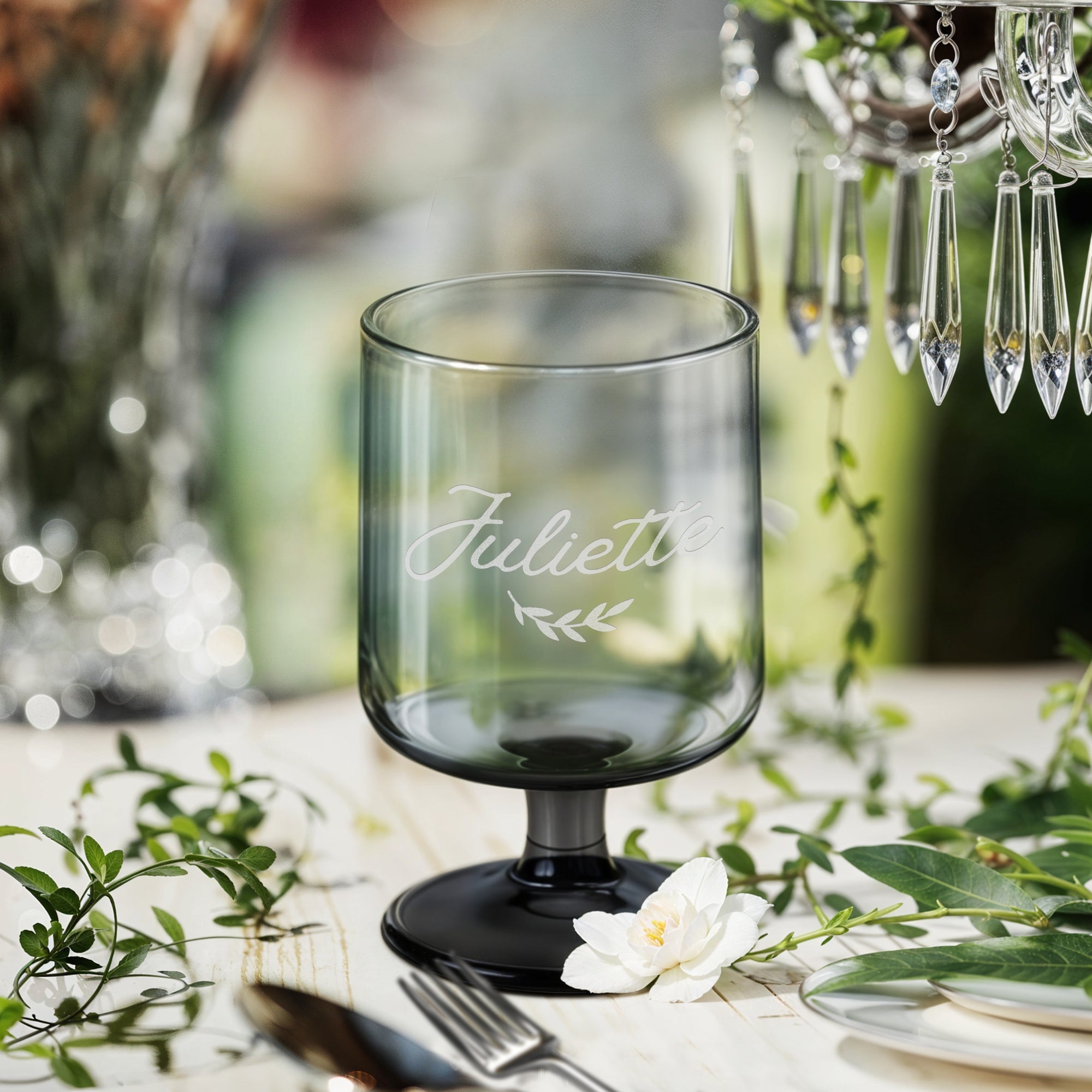Personalised Grey Wine Glass, Custom Engraved Monogram Beverage Glassware, Logo Barware, Housewarming Birthday Corporate Gift, Wedding Favor