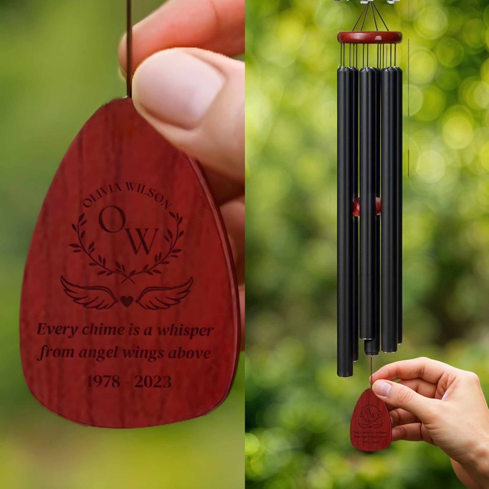 Personalised Memorial Aluminium & Wooden Wind Chimes, Custom Logo Engraved In Loving Memory, Funeral Loss Sympathy Remembrance Keepsake Gift