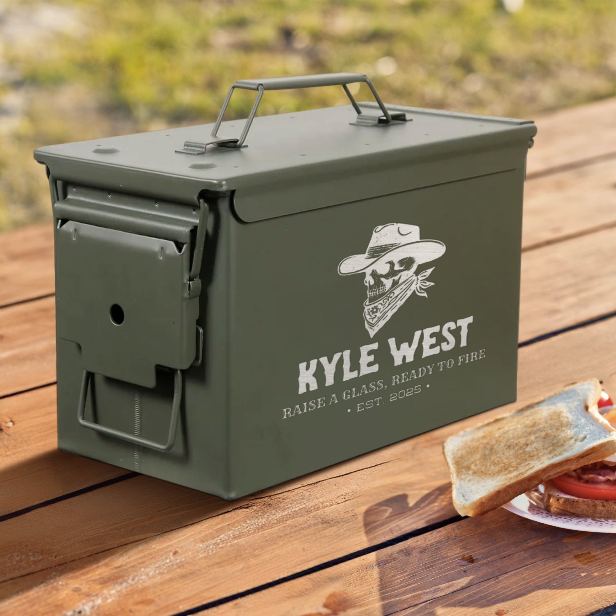 Personalised Military Whiskey Ammo Can Gift Box - Star Base Decanter, 1 Glass & 6 Ice Stones Set, Etched Army Barware Groomsman Dad Gift Set