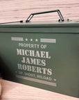 Personalised Military Whiskey Ammo Can Gift Box, Decanter, 2 Scotch Glasses & 6 Ice Stones Set, Etched Army Barware Groomsman Dad Gift Set