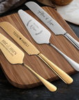Personalised Minimalist Gold/ Silver Wedding Plated Cake Serving Set, Custom Etched Name Date Cutting Pastry Knife & Server Anniversary Gift
