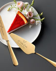 Personalised Minimalist Gold/ Silver Wedding Plated Cake Serving Set, Custom Etched Name Date Cutting Pastry Knife & Server Anniversary Gift