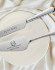 Personalised Minimalist Gold/ Silver Wedding Plated Cake Serving Set, Custom Etched Name Date Cutting Pastry Knife & Server Anniversary Gift
