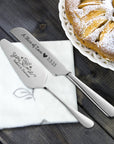 Personalised Minimalist Gold/ Silver Wedding Plated Cake Serving Set, Custom Etched Name Date Cutting Pastry Knife & Server Anniversary Gift