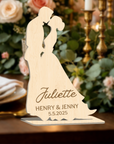 Personalised Mirror Acrylic/ Wooden Wedding Couple Silhouette Place Settings, Custom Etched Table Card Party Favour Thank you Gift Tag Decor