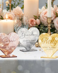 Personalised Mirror Acrylic/ Wooden Wedding Heart Name Place Setting, Custom Engraved Table Place Card Party Favour Thank you Gift Tag Decor