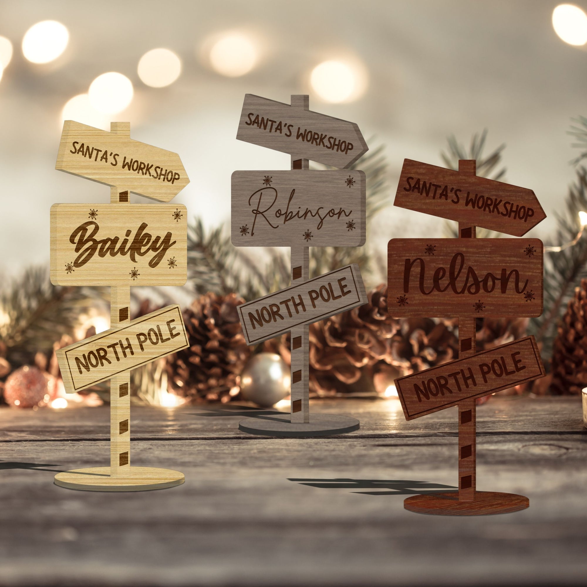 Personalised Mirror Acrylic/ Wood North Pole Sign Name Place Setting Custom Engraved Christmas Table Place Card Party Favour Xmas Decor Gift