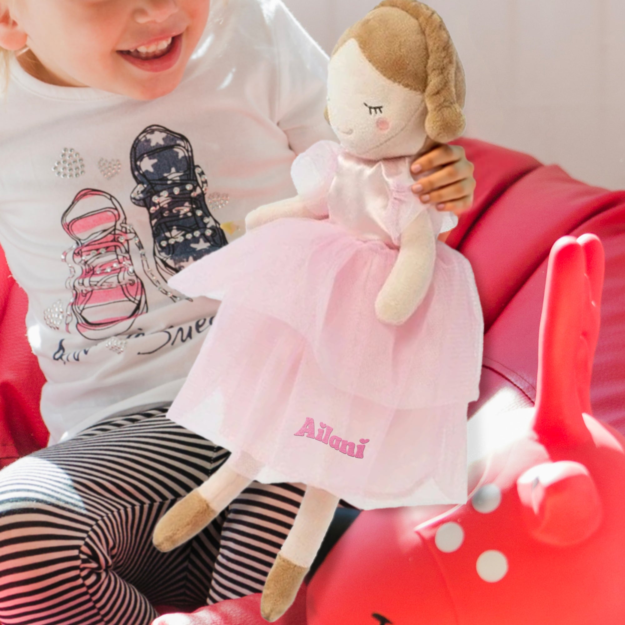 Personalised Embroidery Plush Princess Doll, Custom Embroidered Name Ballerina, Girl Sleep Soft Baby Toy, Christening, Birthday Shower Gift