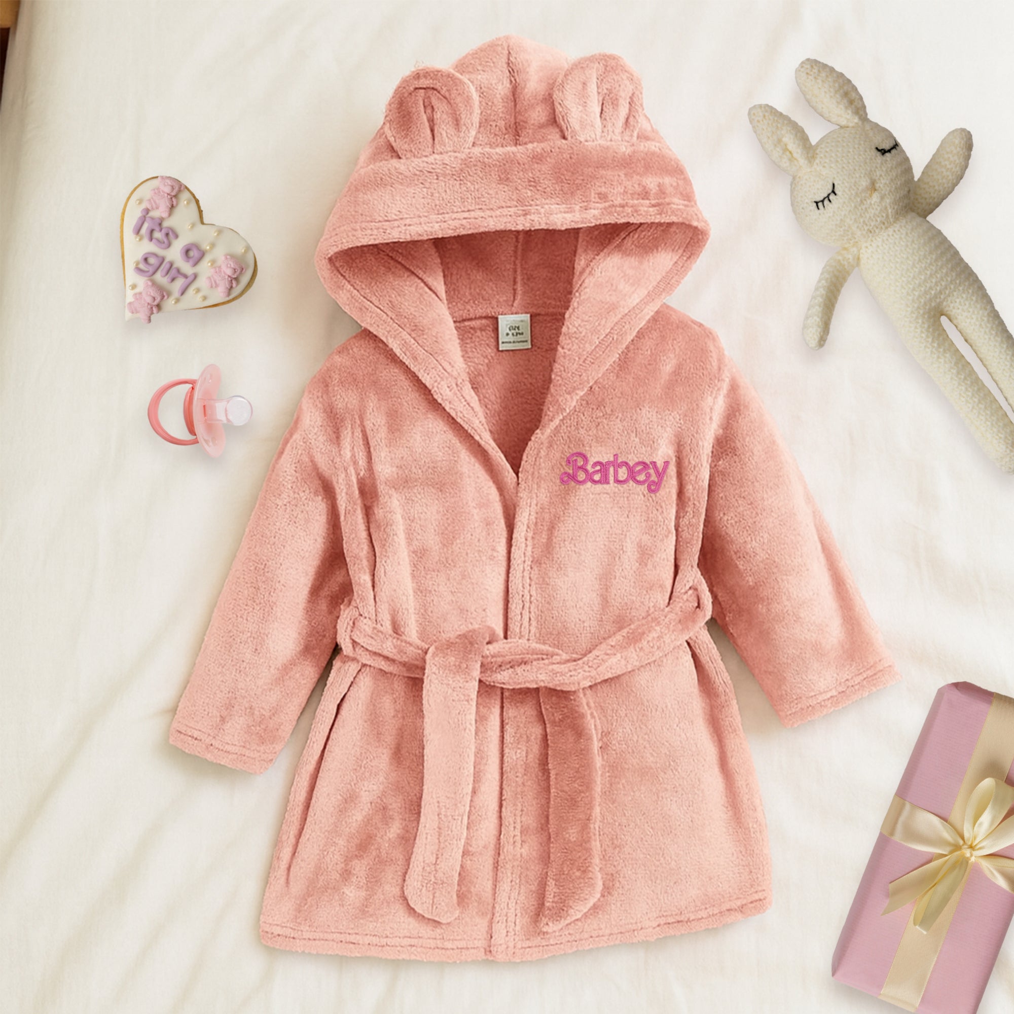 Personalised Plush Kid Bathrobe, Custom Name Embroidered Baby Dressing Gown, Bear Ear Hooded Bear Baby Robe, Christening Birthday, Xmas Gift