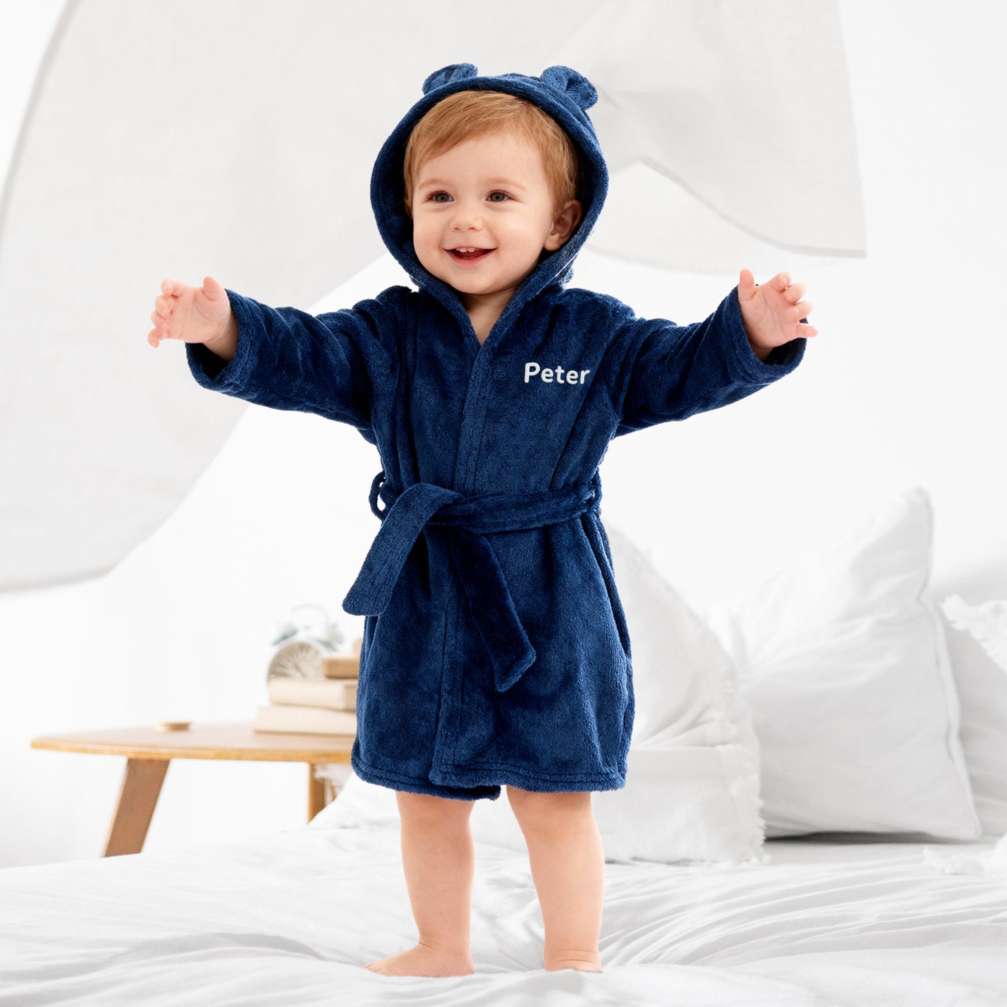 Personalised Plush Kid Bathrobe, Custom Name Embroidered Baby Dressing Gown, Bear Ear Hooded Bear Baby Robe, Christening Birthday, Xmas Gift