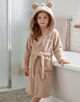 Personalised Plush Teddy Kid Bathrobe, Custom Name Embroidered Teens Dressing Gown Bear Ear Hooded Baby Robe, Christening Birthday Xmas Gift