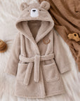 Personalised Plush Teddy Kid Bathrobe, Custom Name Embroidered Teens Dressing Gown Bear Ear Hooded Baby Robe, Christening Birthday Xmas Gift