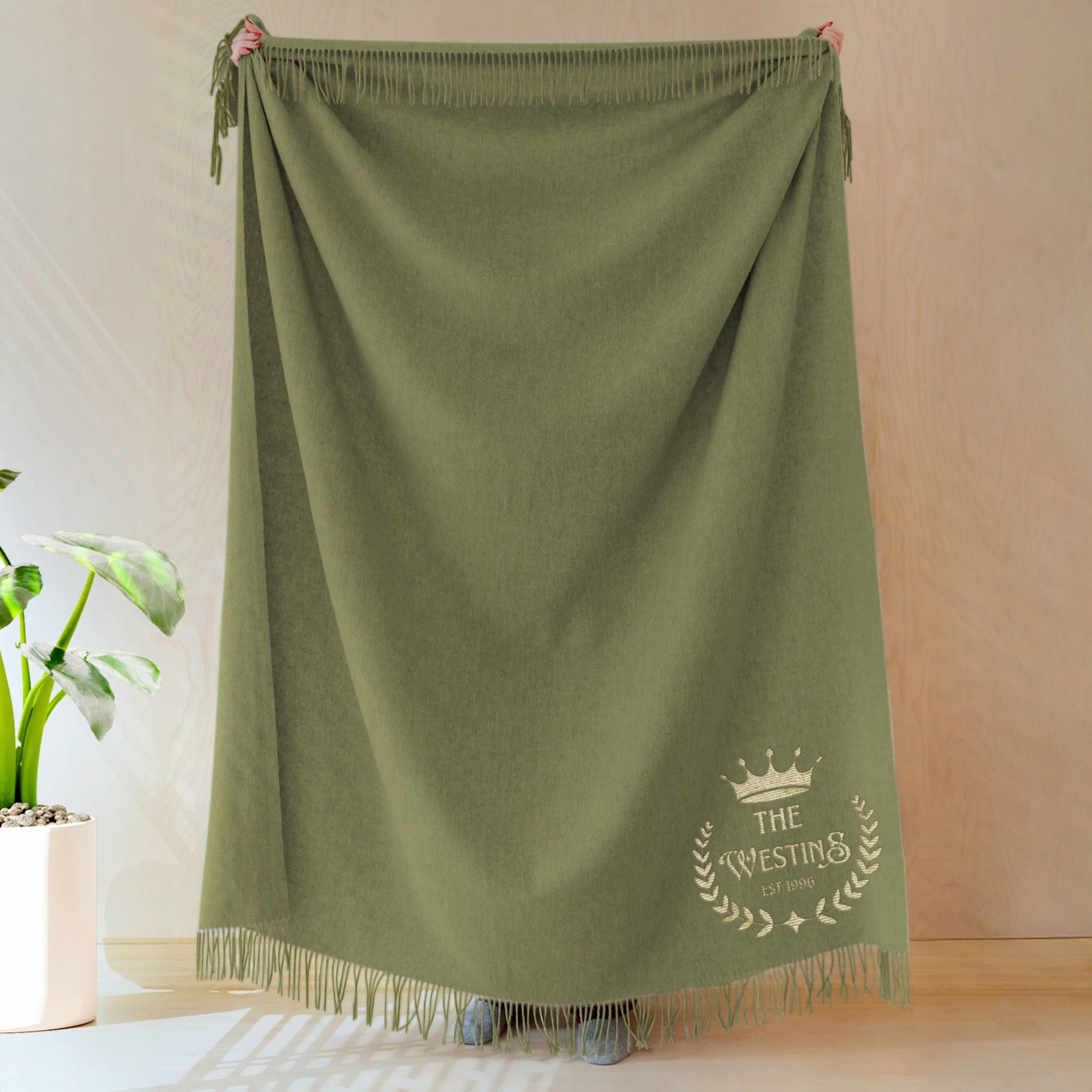 Personalised Premium Wool Blend Throw, Custom Embroidered Logo Luxury Blanket, Mum, Birthday, Xmas, Housewarming, Wedding, Anniversary Gift