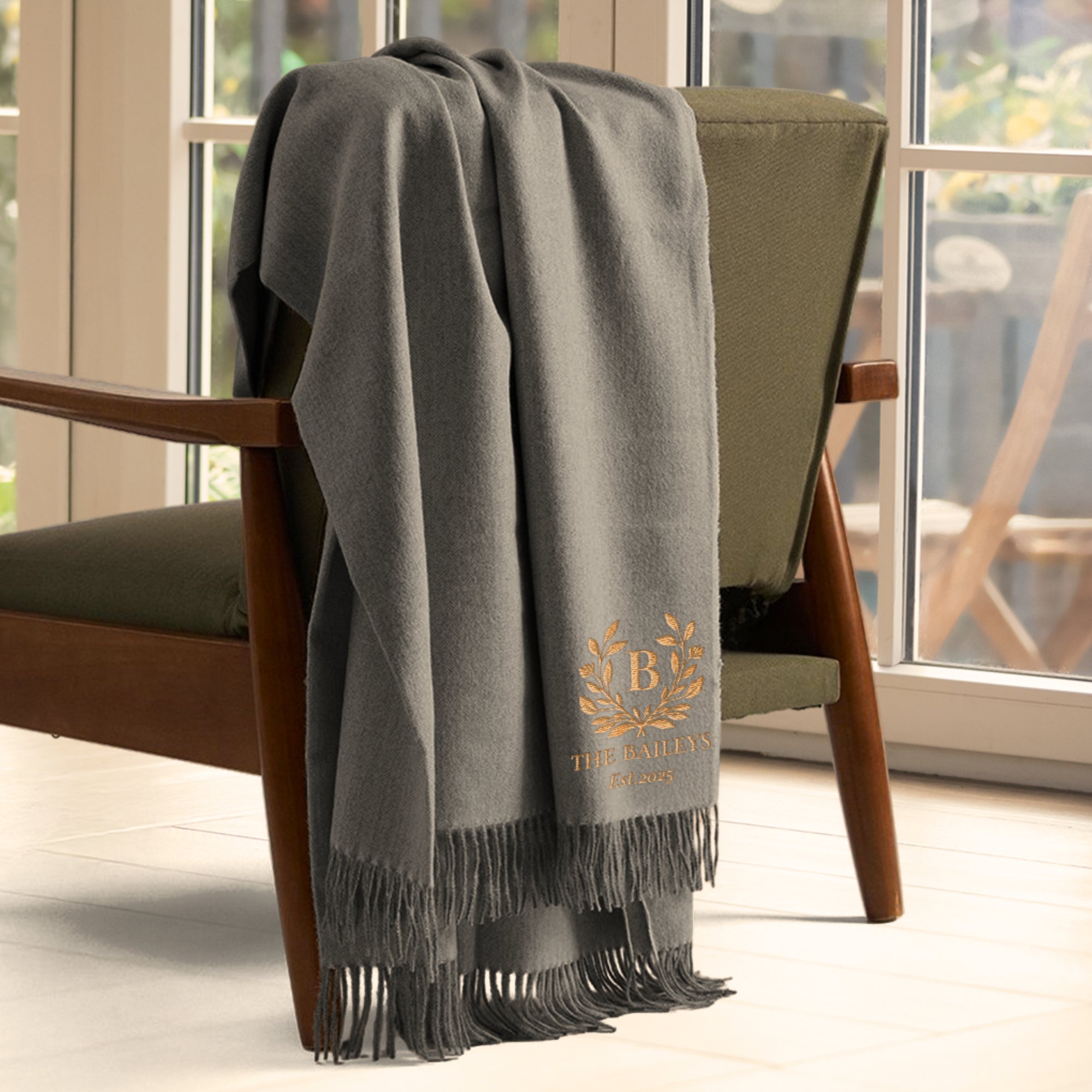 Personalised Premium Wool Blend Throw, Custom Embroidered Logo Luxury Blanket, Mum, Birthday, Xmas, Housewarming, Wedding, Anniversary Gift