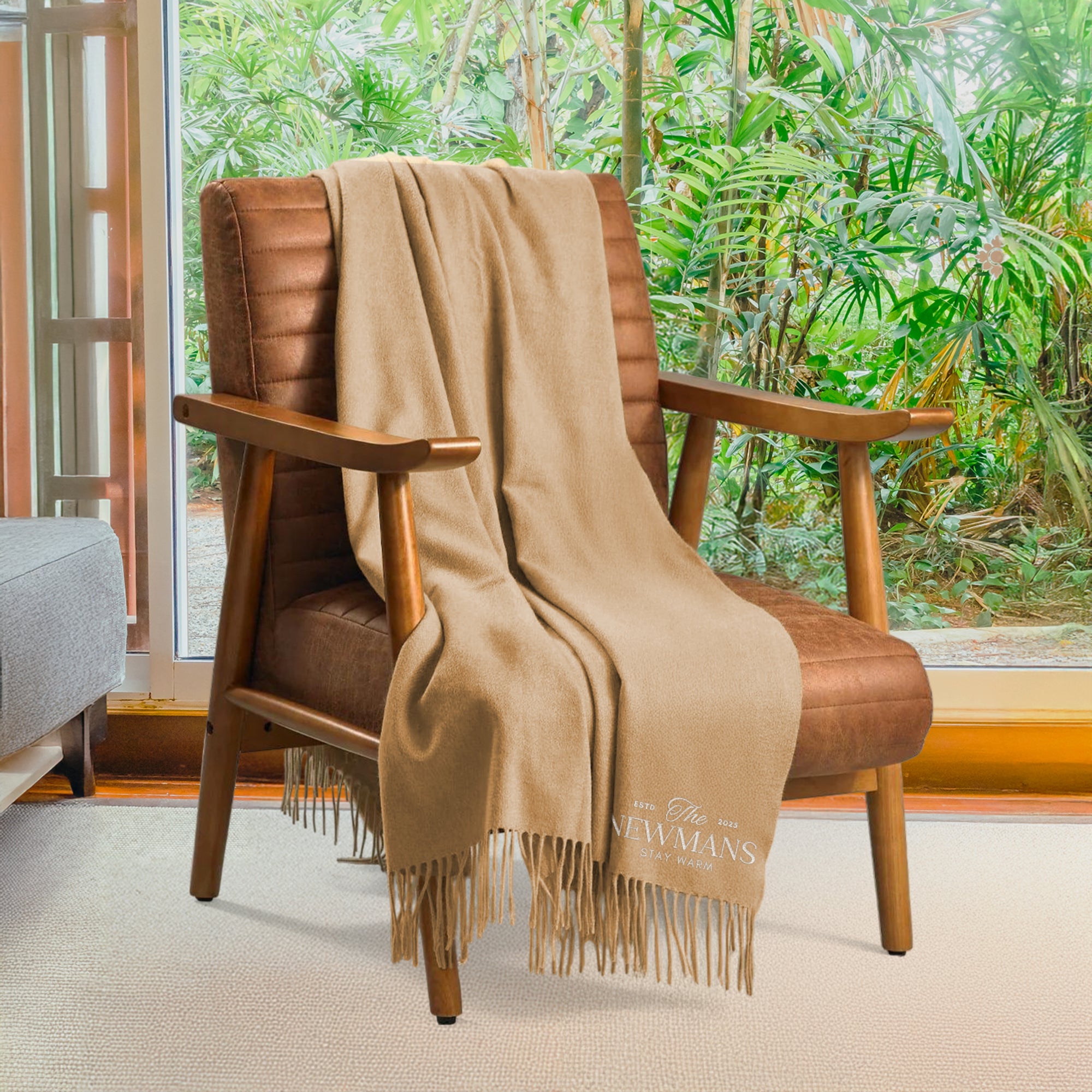 Personalised Premium Wool Blend Throw, Custom Embroidered Logo Luxury Blanket, Mum, Birthday, Xmas, Housewarming, Wedding, Anniversary Gift