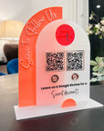 Personalised 3D Raised Acrylic Arch Scan QR Code Social Business Sign & Card Holder, Custom Spa Beauty, Cafe, Reception Logo Display Signage