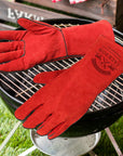 Personalised Long Leather BBQ Grill Gloves, Custom Engraved Fire & Heat Resistant Smoker, Stove, Oven, Fireplace Protective Gloves, Dad Gift